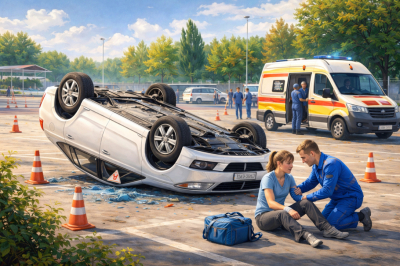 Автомобиль перевернулся во время сдачи экзамена на права в Шымкенте